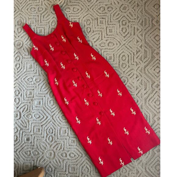 Red sailor dress embroidered gold anchors - Picture 4 of 8